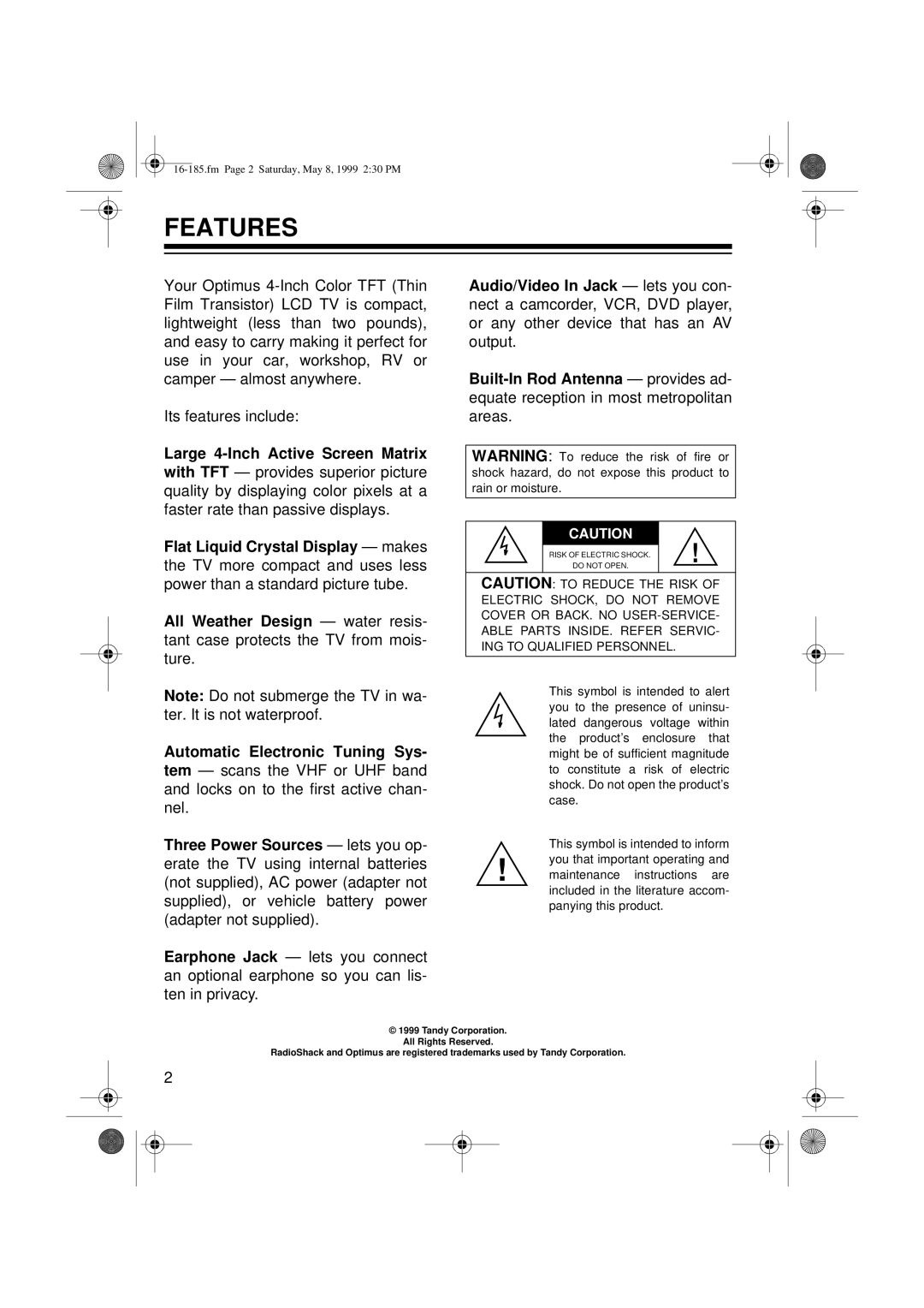 Panasonic 16-185 owner manual Features, Automatic Electronic Tuning Sys 