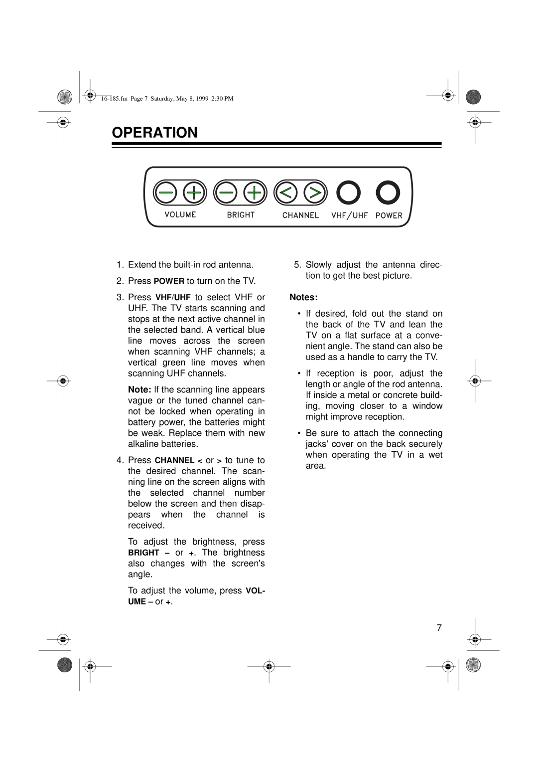 Panasonic 16-185 owner manual Operation 