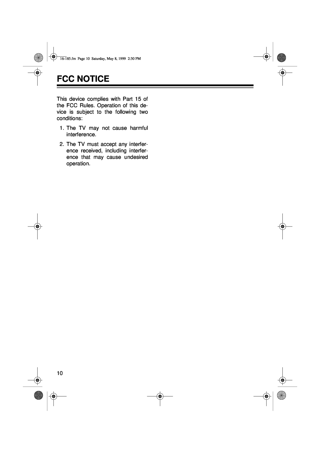 Panasonic 16-185 owner manual Fcc Notice 
