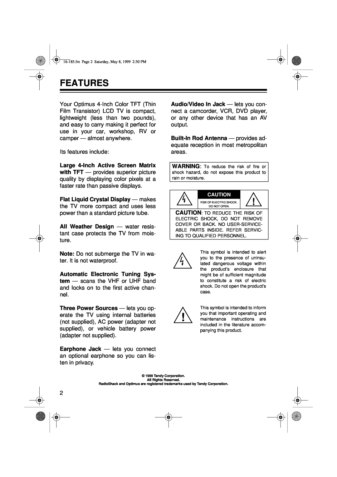Panasonic 16-185 owner manual Features 