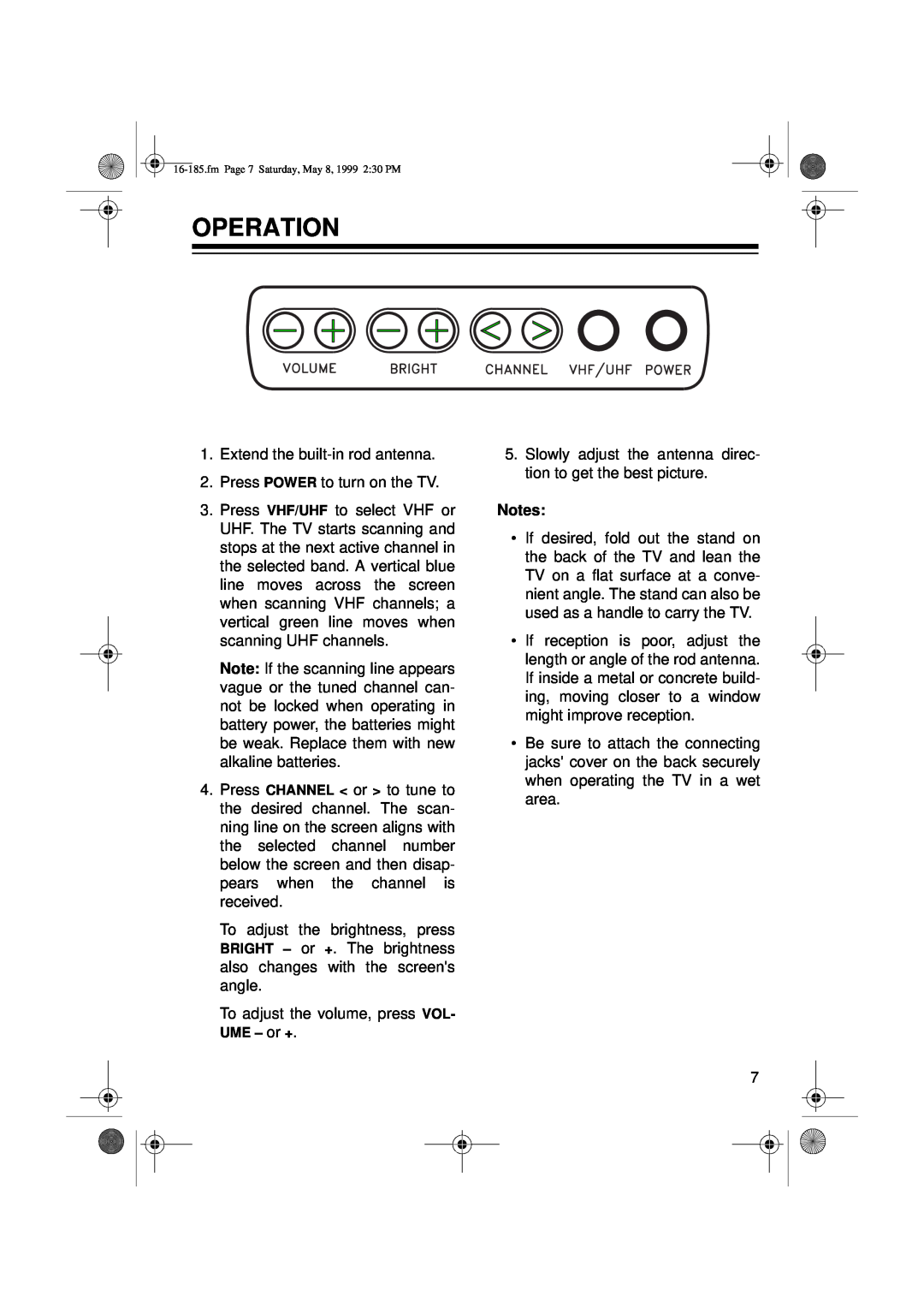 Panasonic 16-185 owner manual Operation 