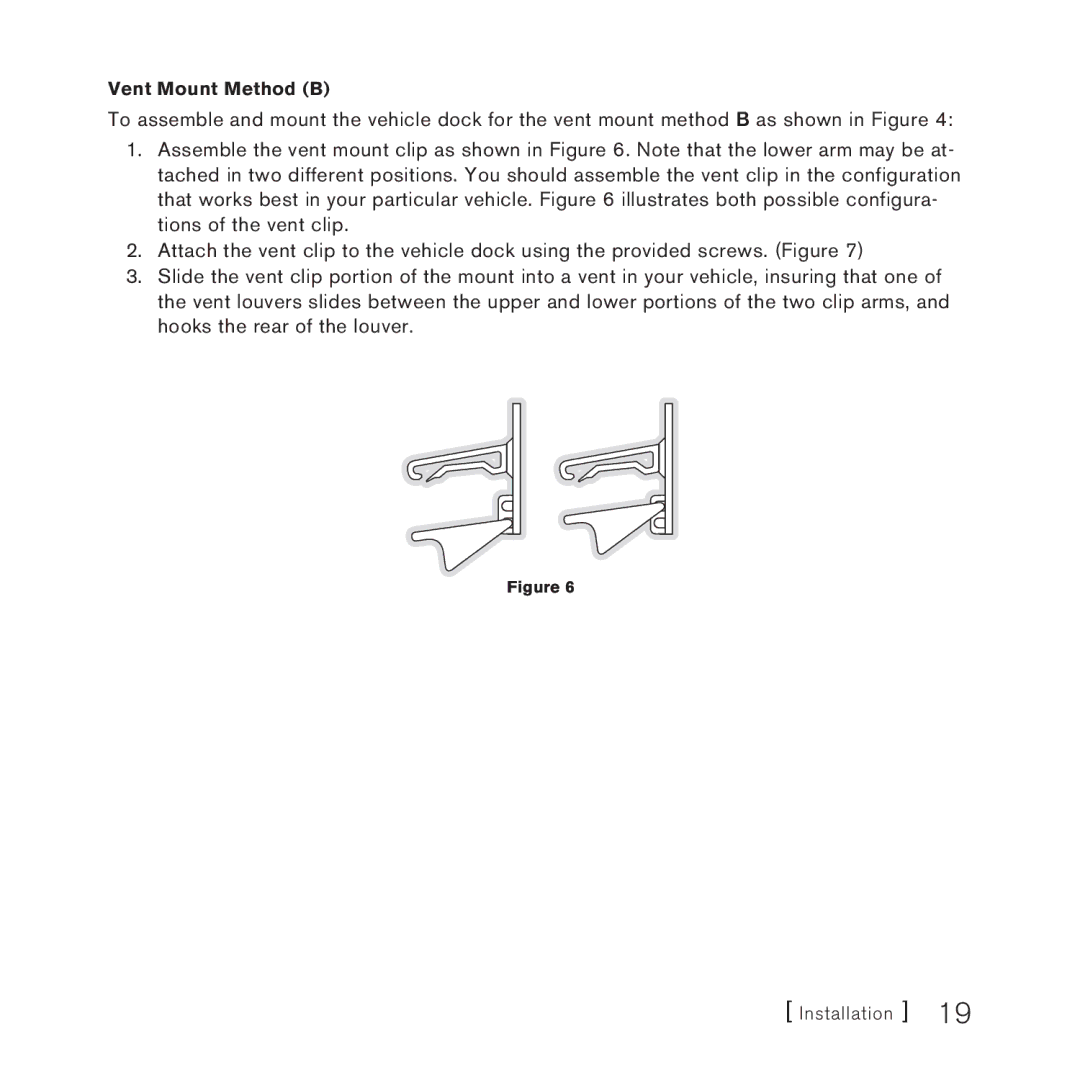 Panasonic 2 manual Vent Mount Method B 