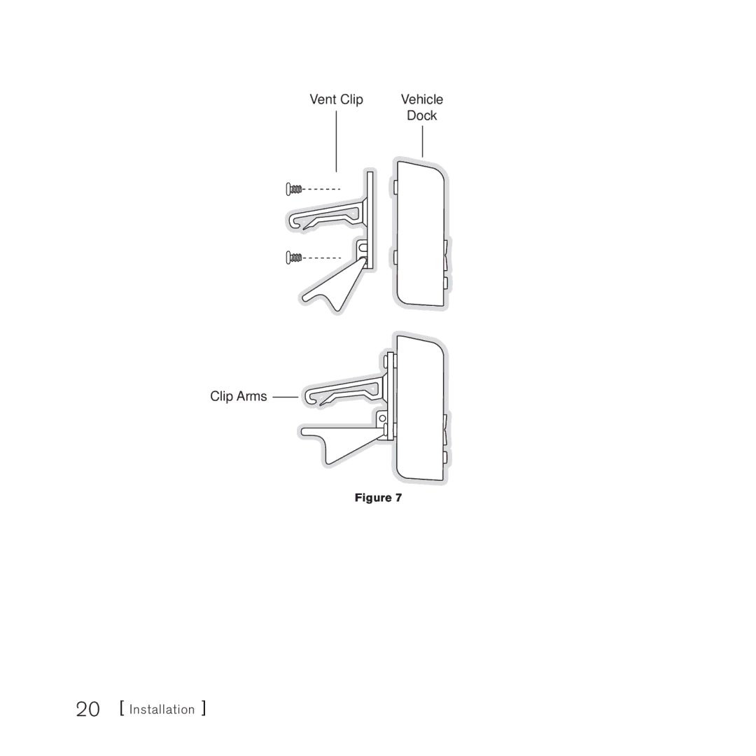 Panasonic 2 manual Vent Clip Vehicle Dock Clip Arms Installation 