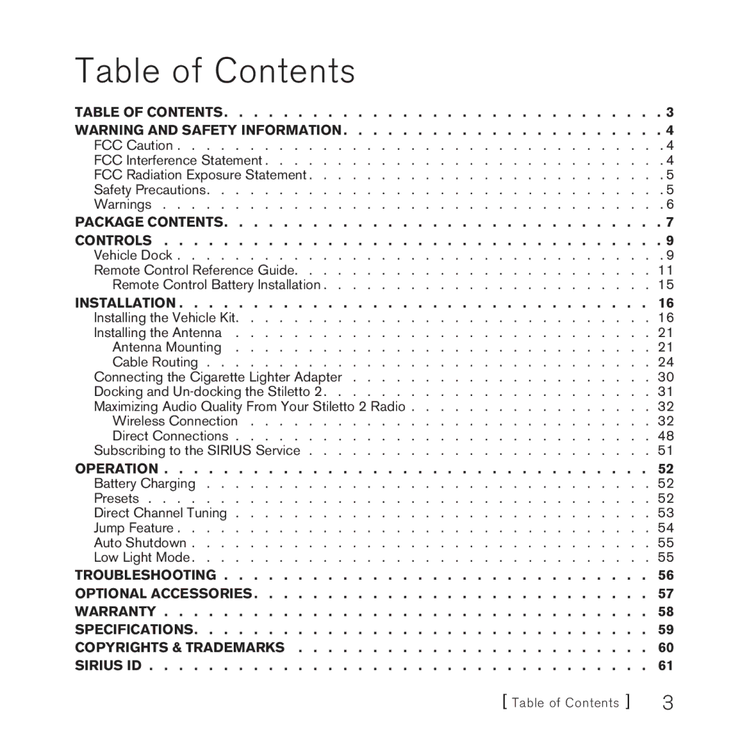 Panasonic 2 manual Table of Contents 