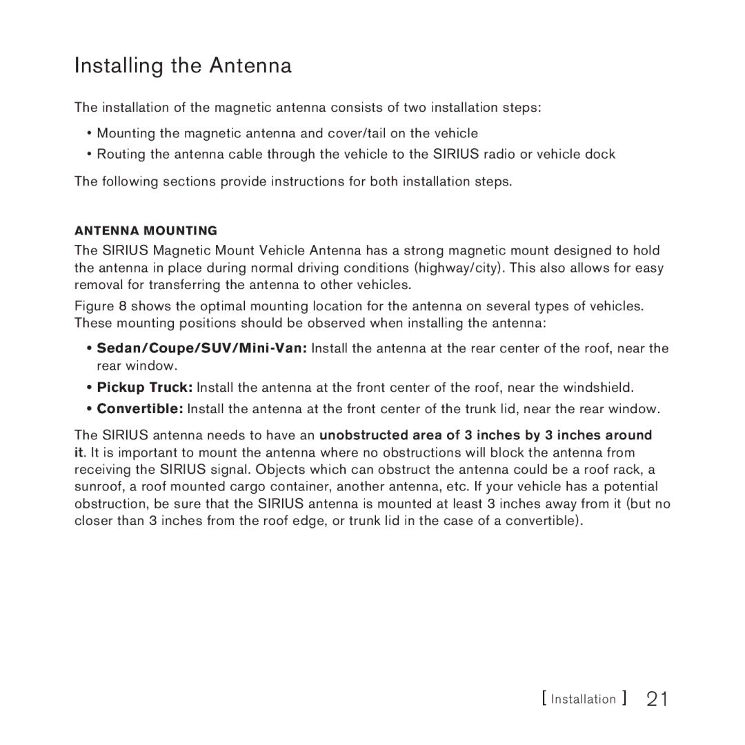 Panasonic 2 manual Installing the Antenna, Antenna Mounting 