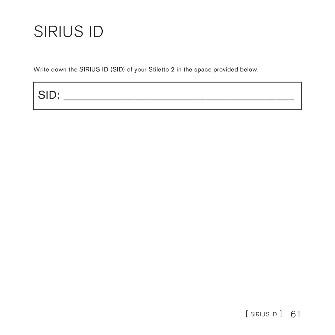 Panasonic 2 manual Sirius ID 