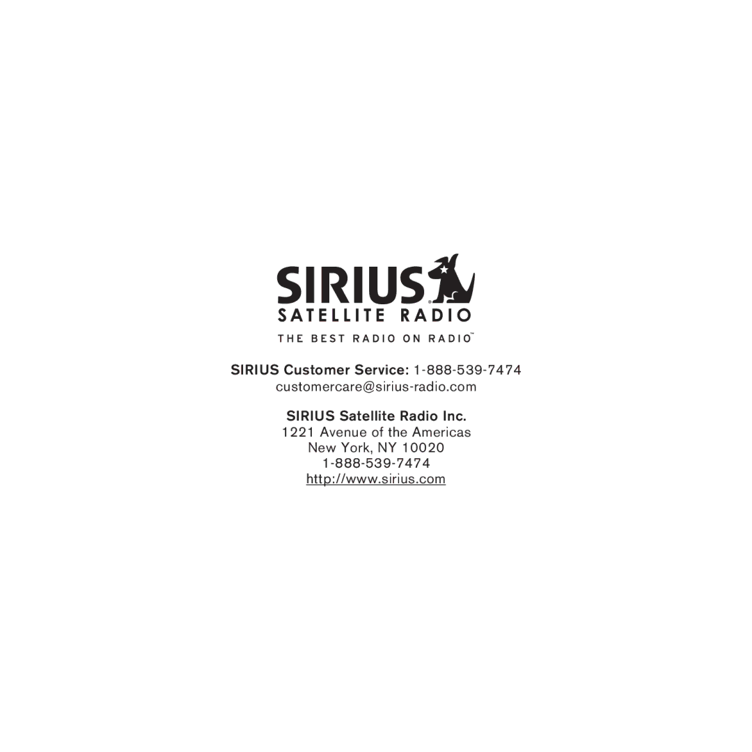 Panasonic 2 manual Sirius Customer Service Customercare@sirius-radio.com 