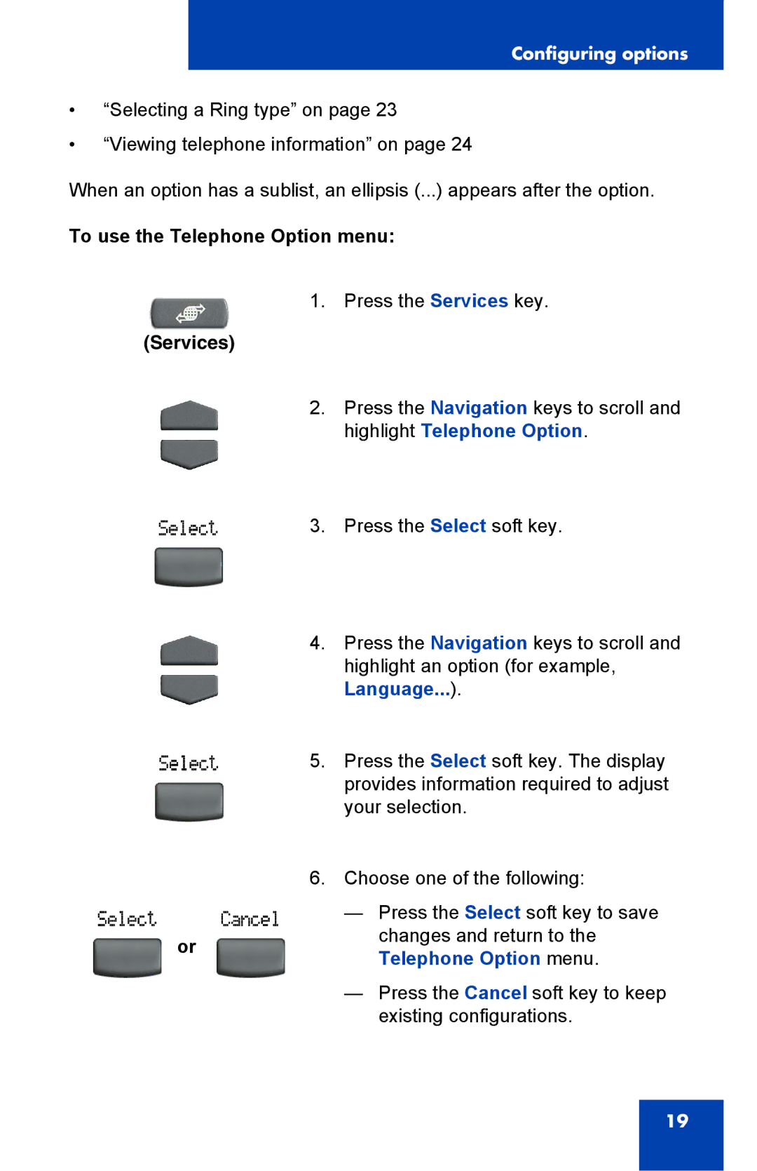 Panasonic 2001 manual To use the Telephone Option menu Services 