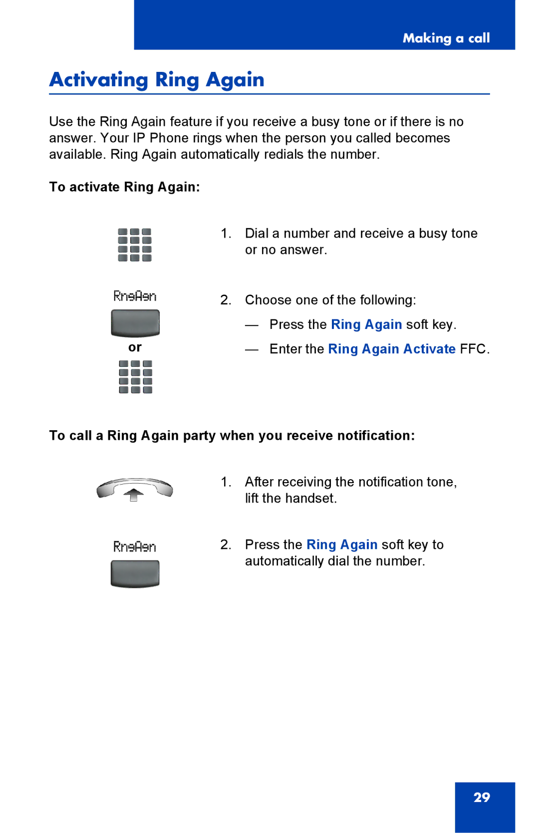 Panasonic 2001 Activating Ring Again, To activate Ring Again, To call a Ring Again party when you receive notification 