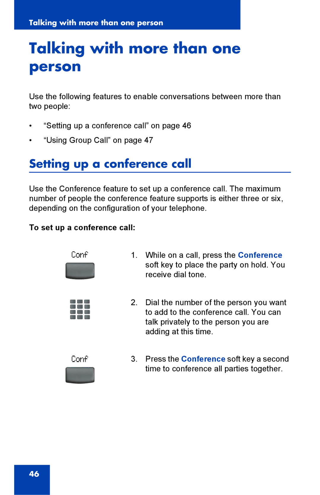 Panasonic 2001 manual Talking with more than one person, Setting up a conference call, To set up a conference call 