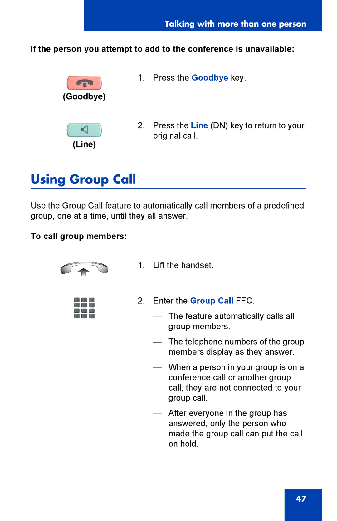 Panasonic 2001 manual Using Group Call, To call group members 