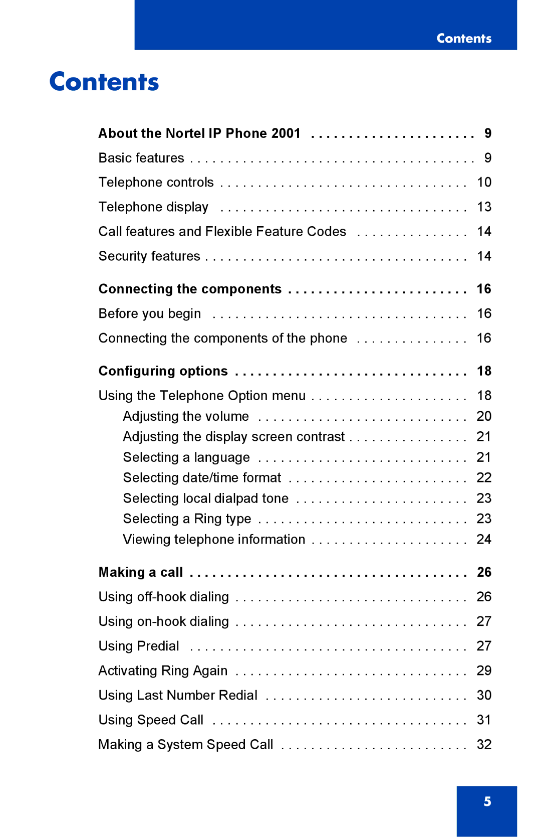 Panasonic 2001 manual Contents 