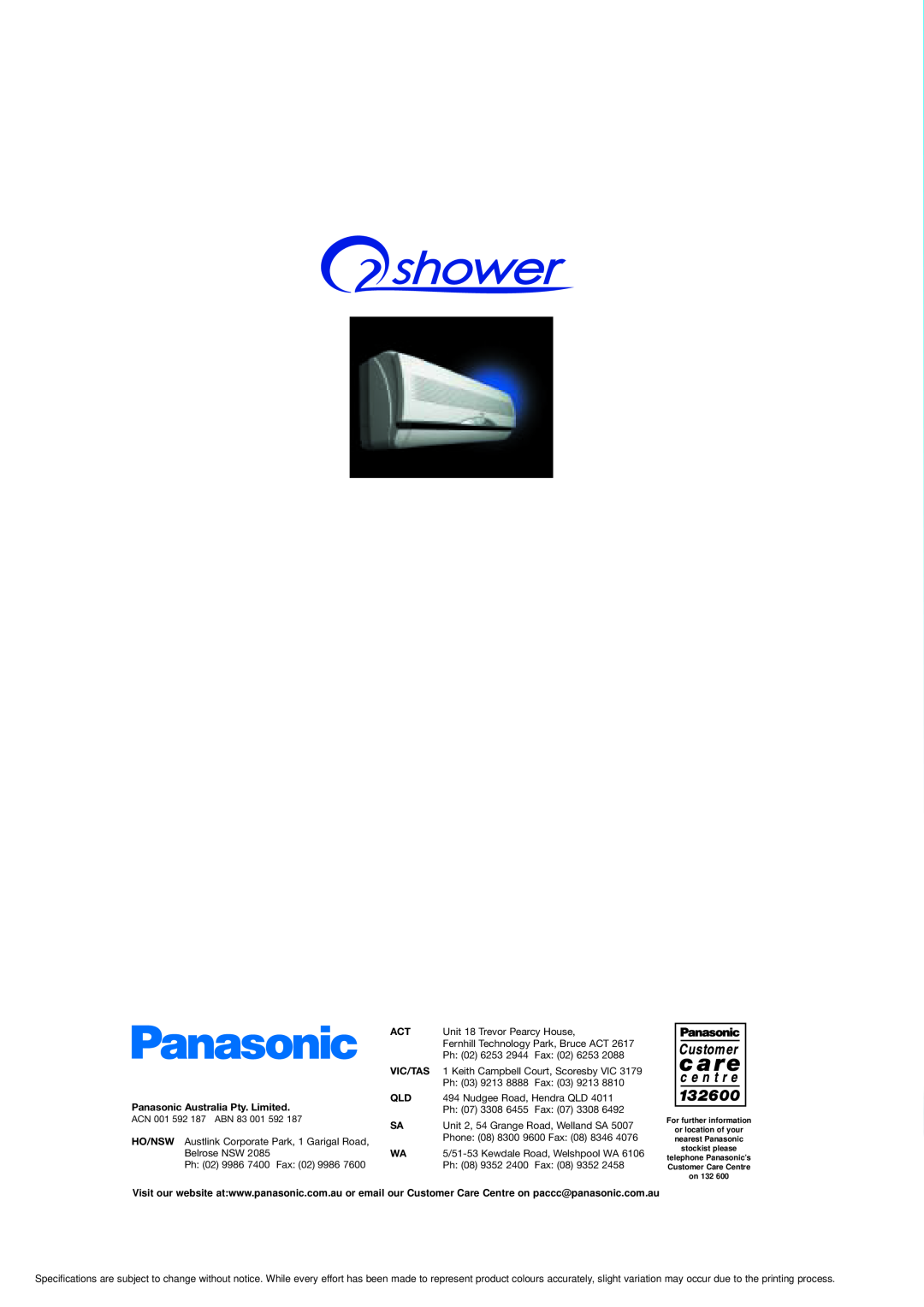 Panasonic 2005 manual Vic/Tas, Panasonic Australia Pty. Limited 