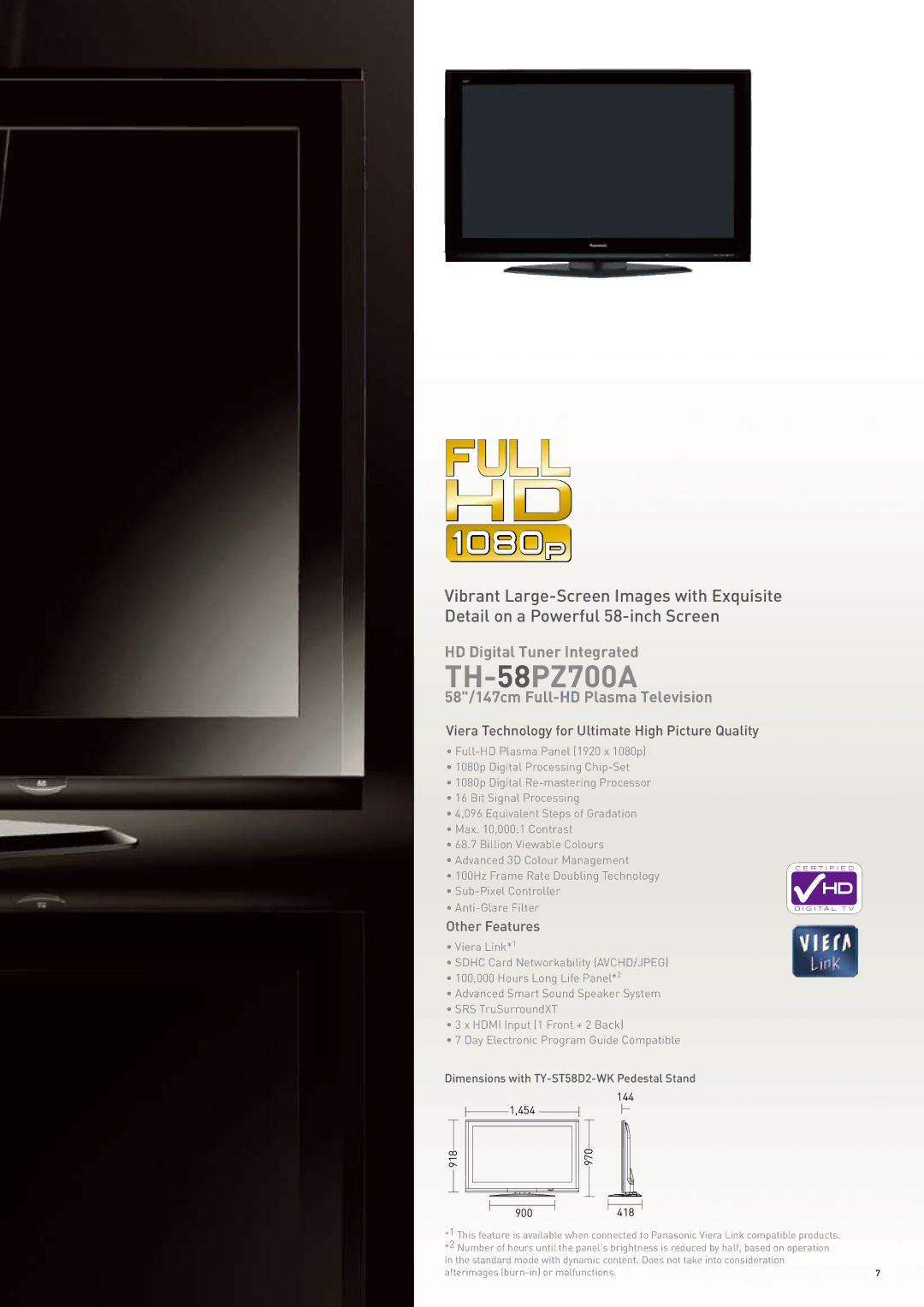 Panasonic 2007-2008 manual TH-58PZ700A, 58/147cm Full-HD Plasma Television 