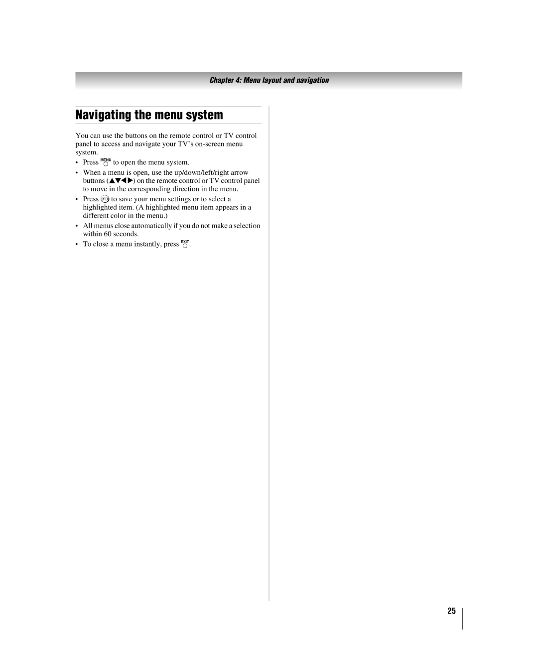 Panasonic 42HL57, 26HL57, 32HL57, 37HL57 manual Navigating the menu system 