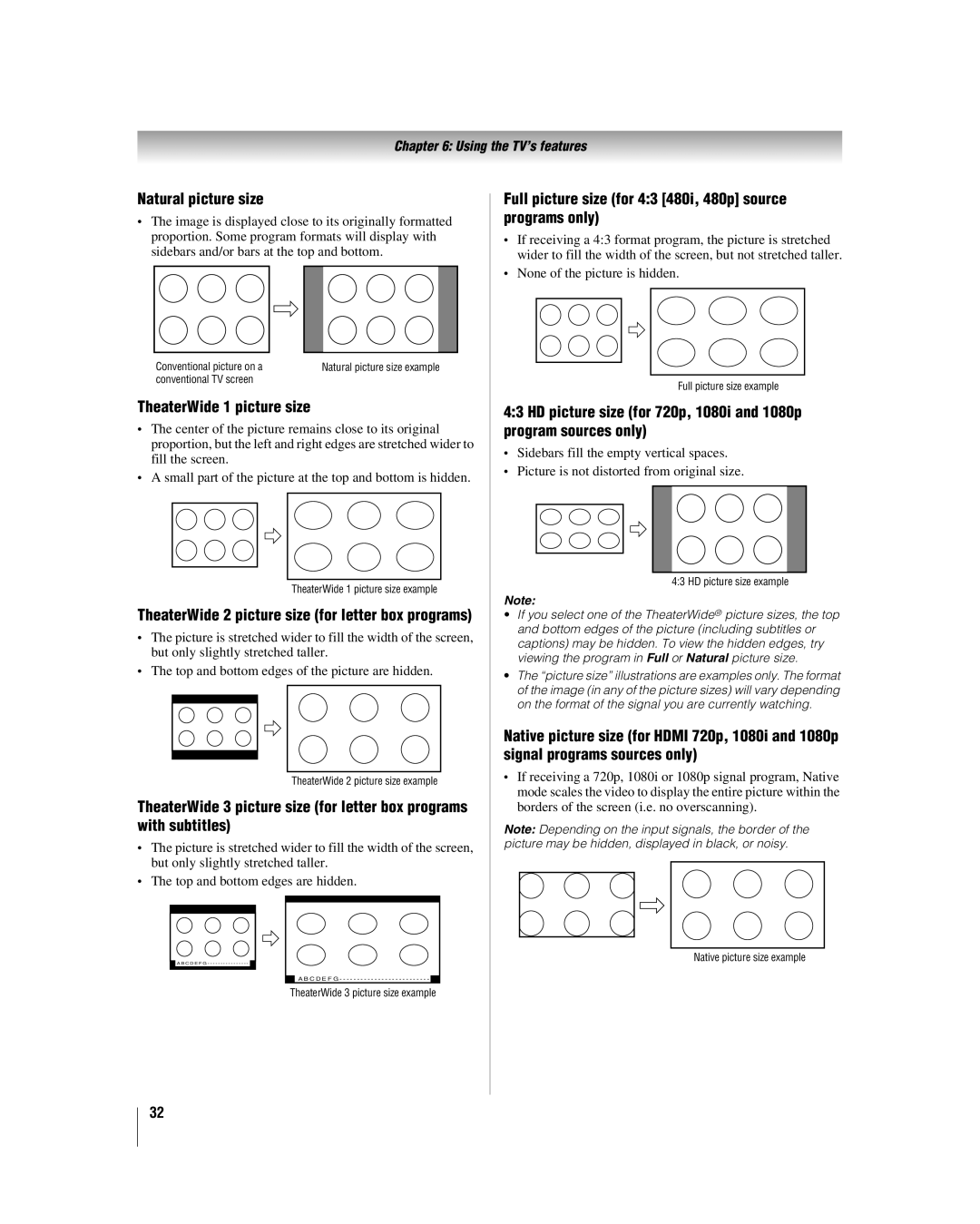 Panasonic 26HL57, 42HL57, 32HL57, 37HL57 manual Natural picture size, TheaterWide 1 picture size 