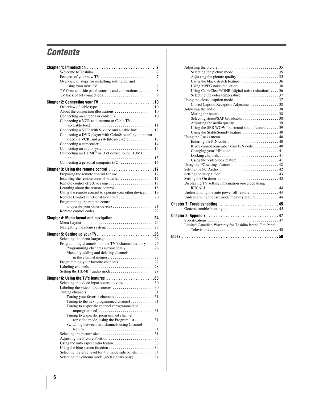 Panasonic 32HL57, 26HL57, 42HL57, 37HL57 manual Contents 