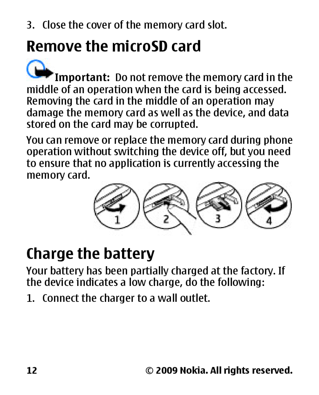 Panasonic 2700 manual Remove the microSD card, Charge the battery 