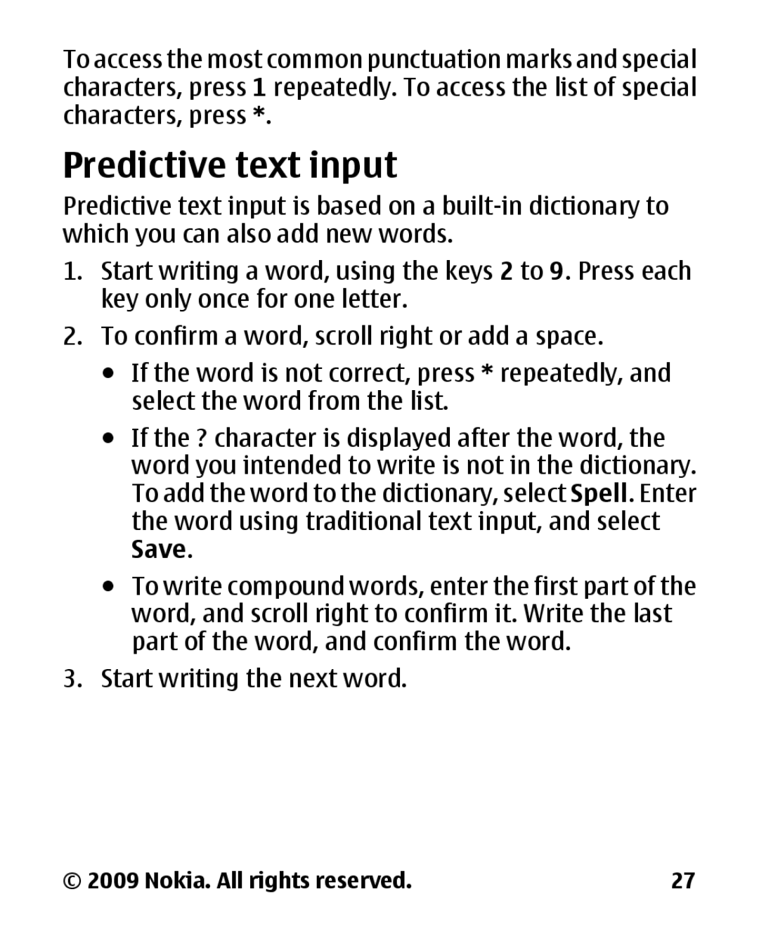 Panasonic 2700 manual Predictive text input 