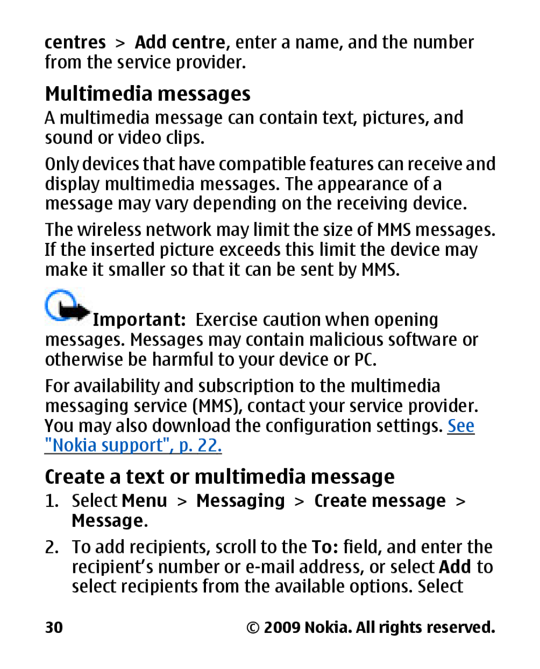 Panasonic 2700 Multimedia messages, Create a text or multimedia message, Select Menu Messaging Create message Message 