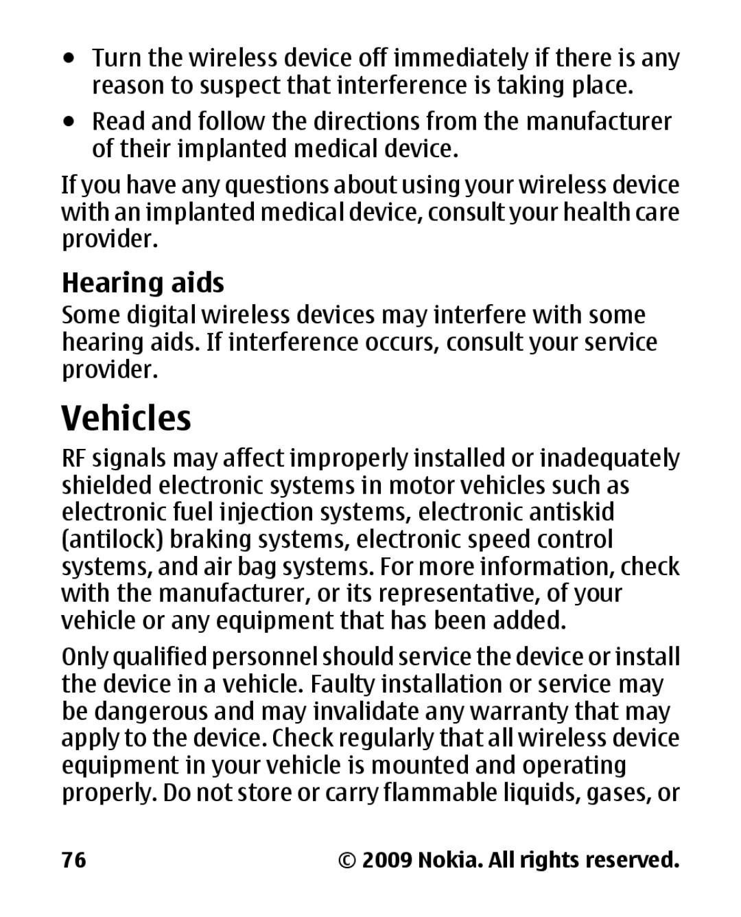 Panasonic 2700 manual Vehicles, Hearing aids 