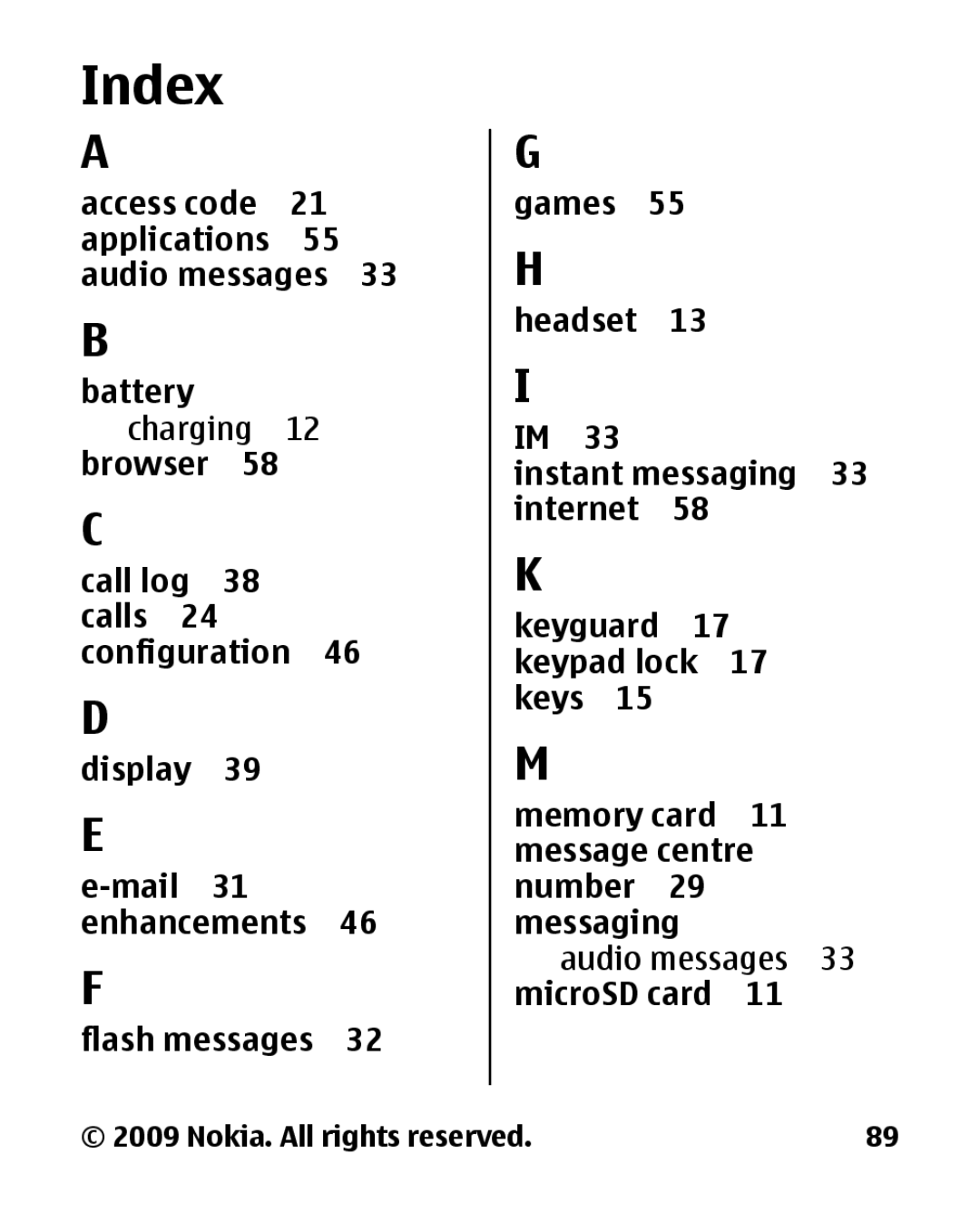 Panasonic 2700 manual Index 