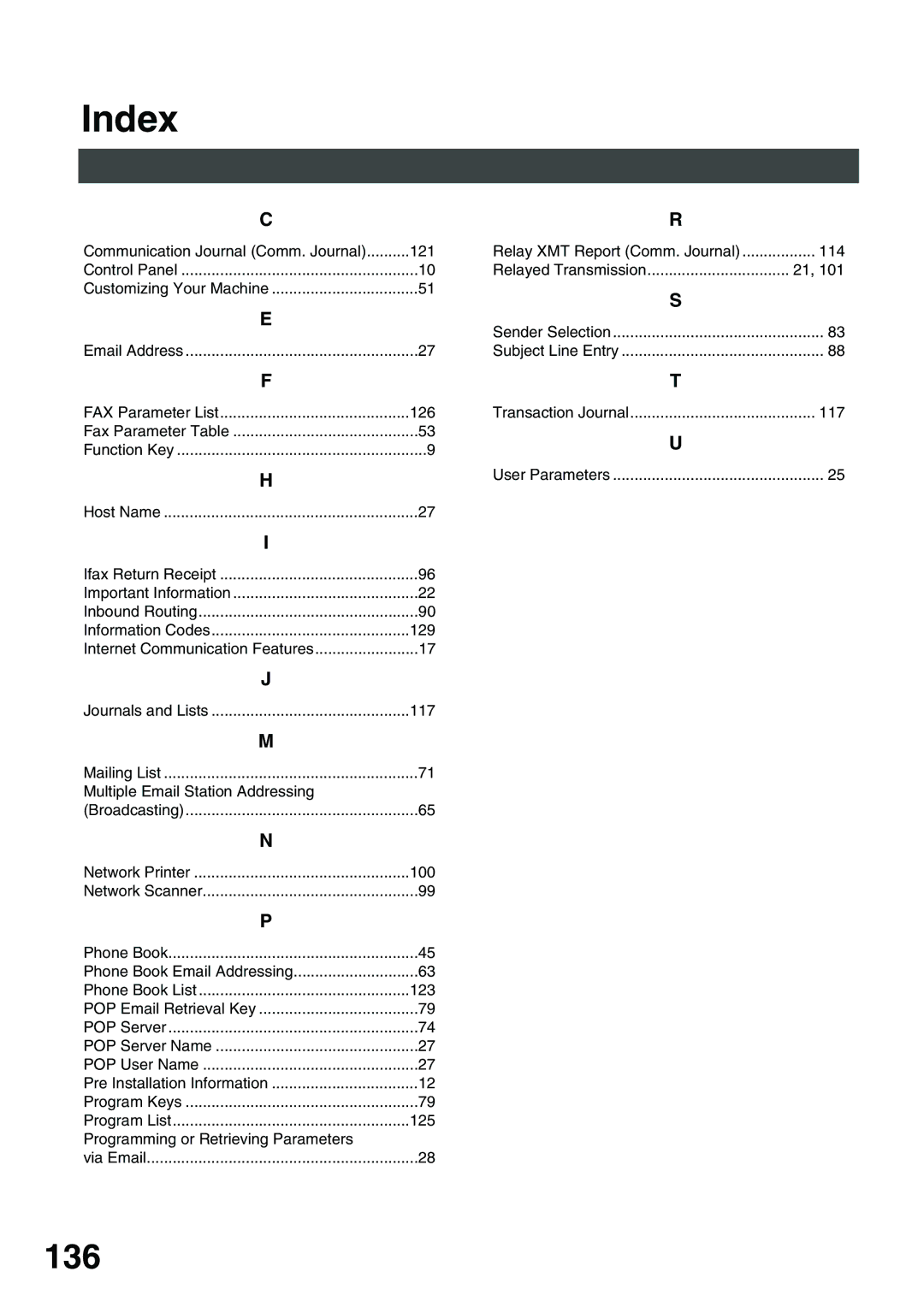 Panasonic 3000 warranty Index, 136 