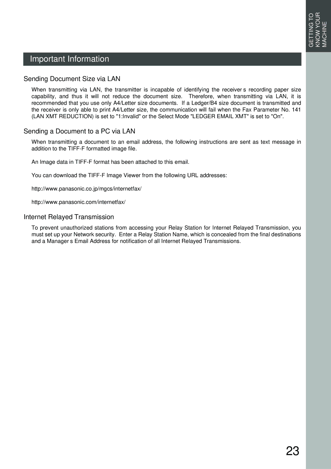 Panasonic 3000 warranty Sending Document Size via LAN, Sending a Document to a PC via LAN, Internet Relayed Transmission 