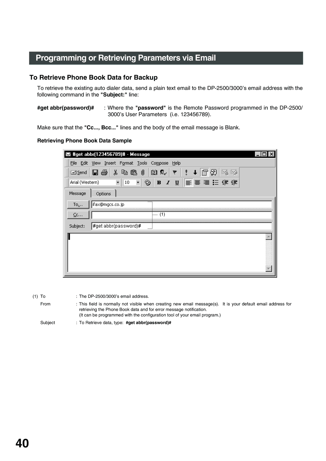 Panasonic 3000 warranty To Retrieve Phone Book Data for Backup, Retrieving Phone Book Data Sample 