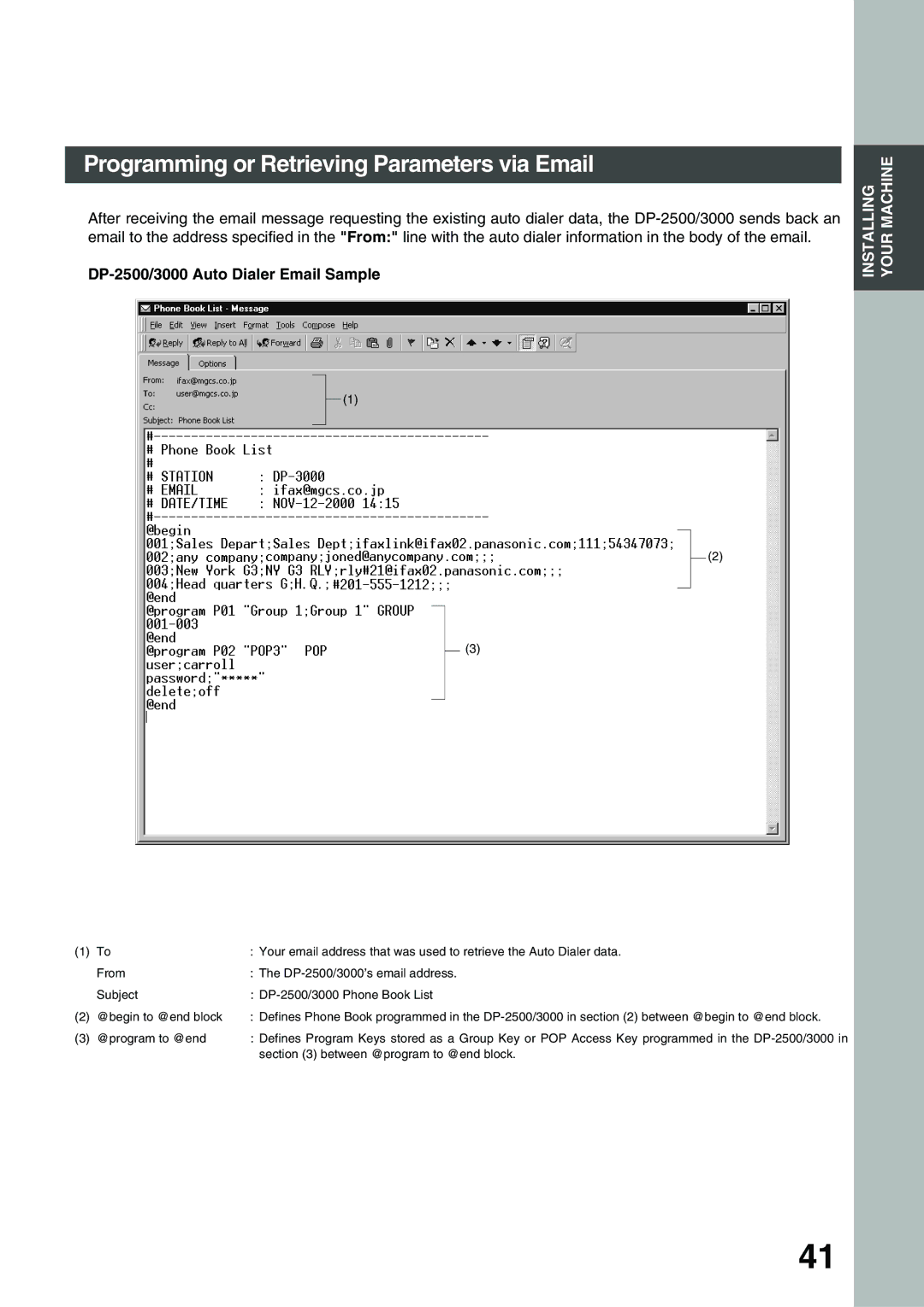 Panasonic warranty DP-2500/3000 Auto Dialer Email Sample 