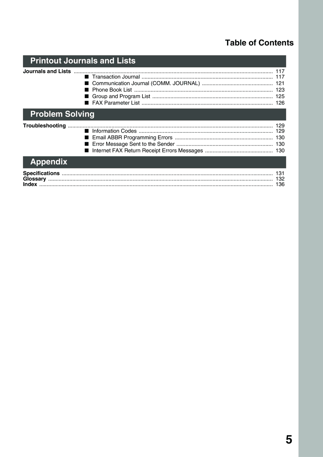 Panasonic 3000 warranty Printout Journals and Lists, Problem Solving, Appendix 