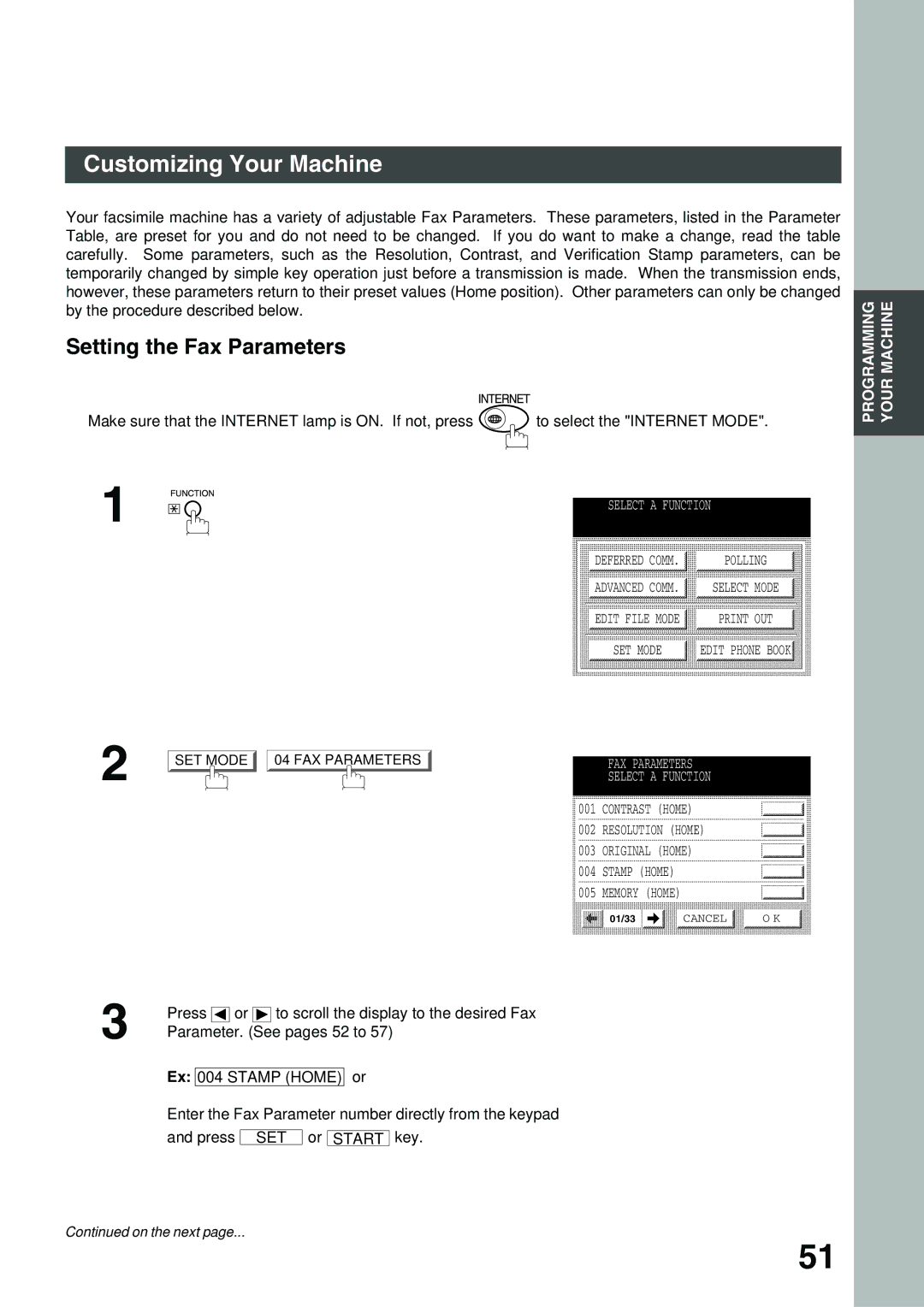 Panasonic 3000 warranty Customizing Your Machine, Setting the Fax Parameters 