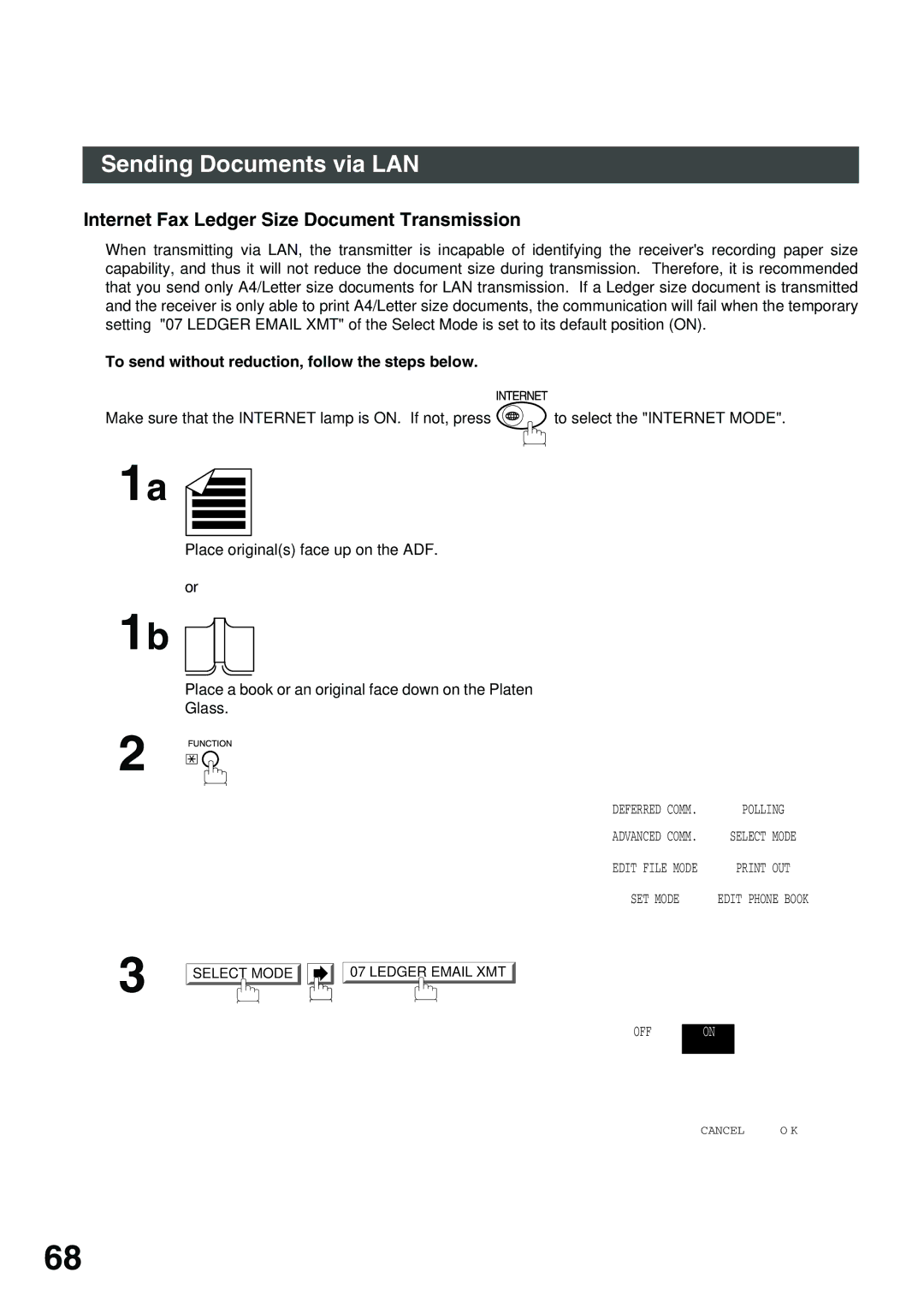 Panasonic 3000 warranty Internet Fax Ledger Size Document Transmission, To send without reduction, follow the steps below 