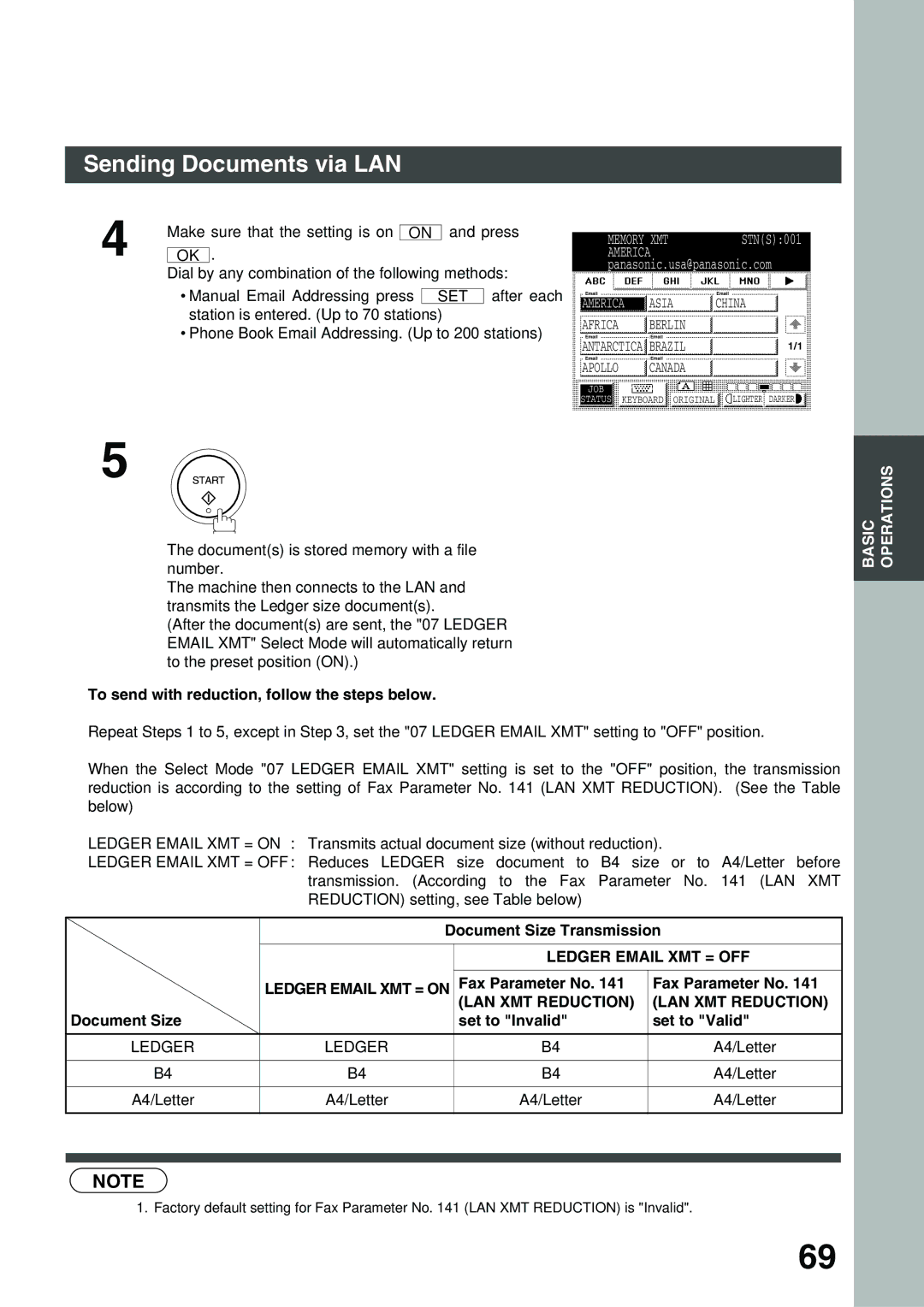 Panasonic 3000 warranty To send with reduction, follow the steps below, Document Size Transmission 