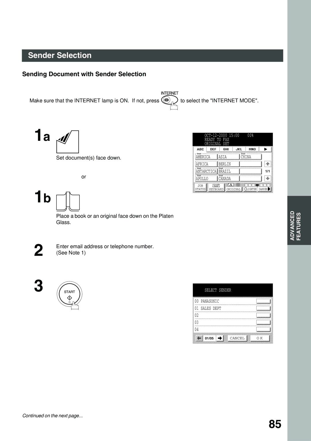 Panasonic 3000 warranty Sending Document with Sender Selection 