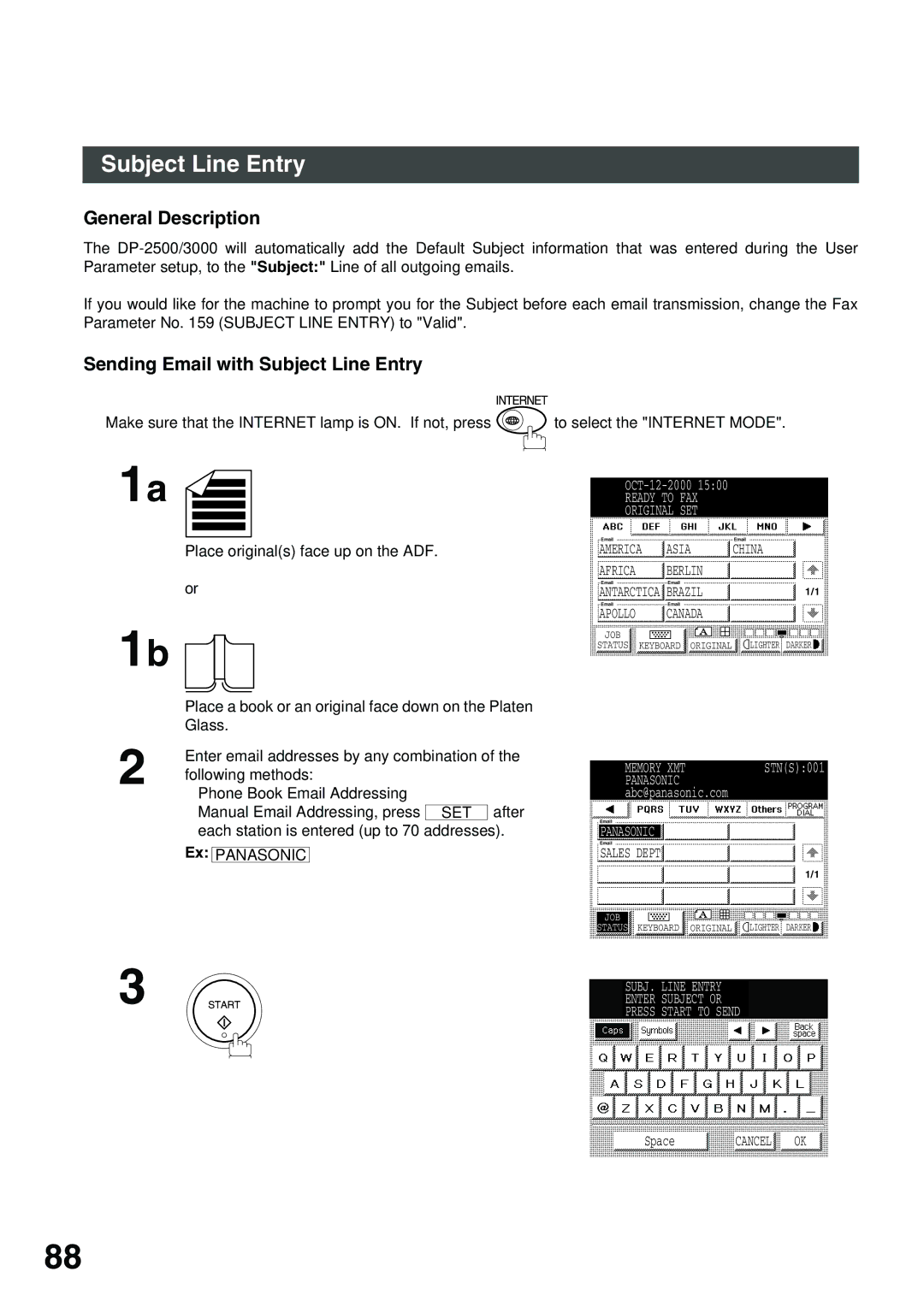 Panasonic 3000 warranty Sending Email with Subject Line Entry 