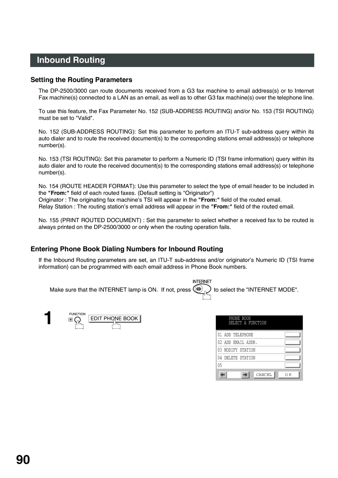 Panasonic 3000 warranty Setting the Routing Parameters, Entering Phone Book Dialing Numbers for Inbound Routing 