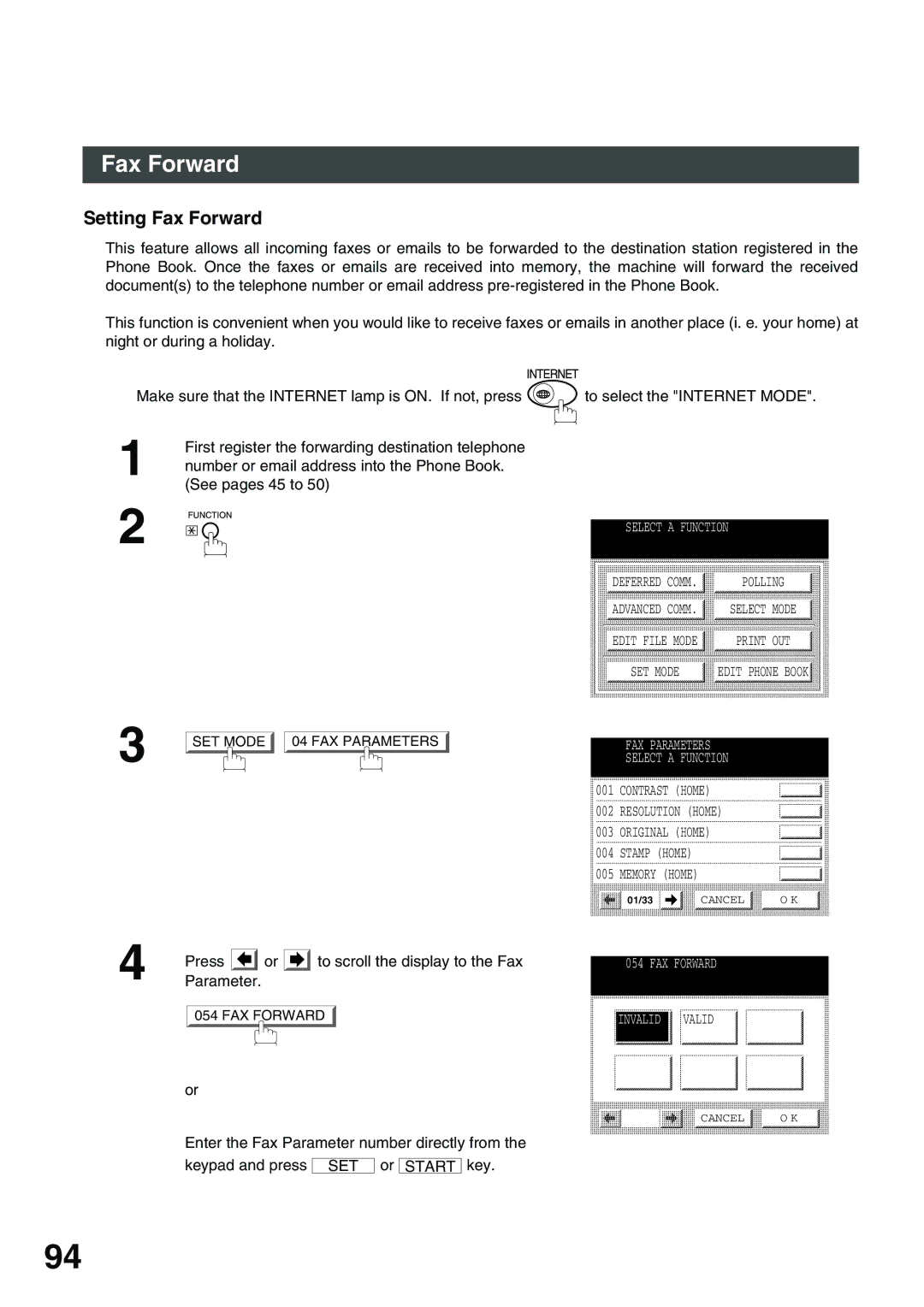 Panasonic 3000 warranty Setting Fax Forward 