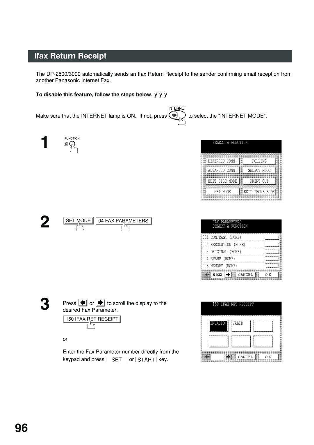 Panasonic 3000 warranty Ifax Return Receipt, To disable this feature, follow the steps below 