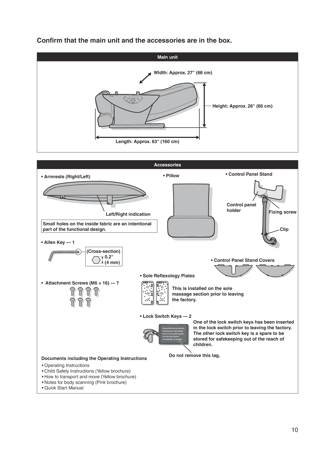 Panasonic 30003 manual Width Approx 68 cm Height Approx 66 cm Length Approx 160 cm, Accessories 