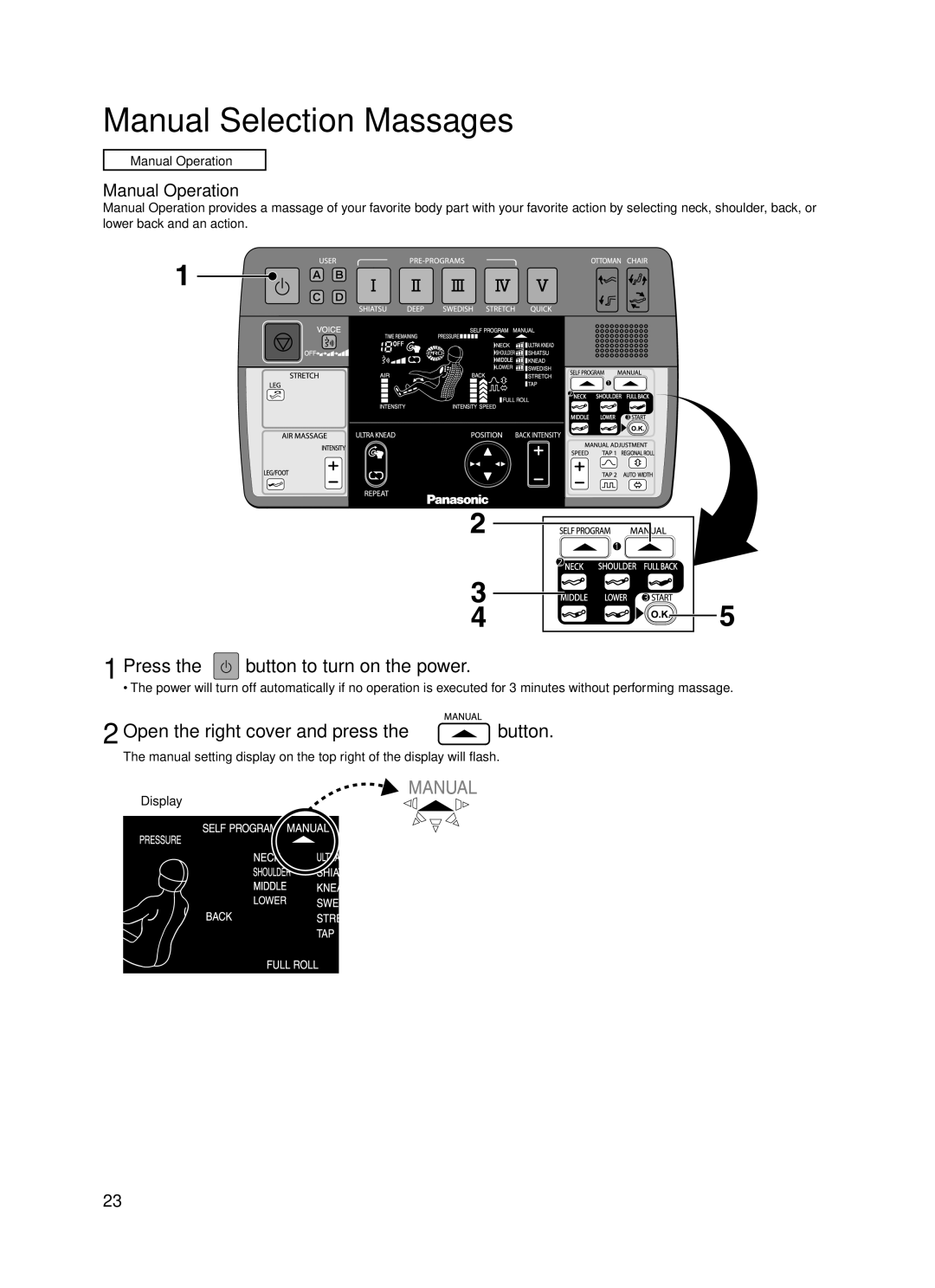 Panasonic 30003 manual Manual Selection Massages, Manual Operation 