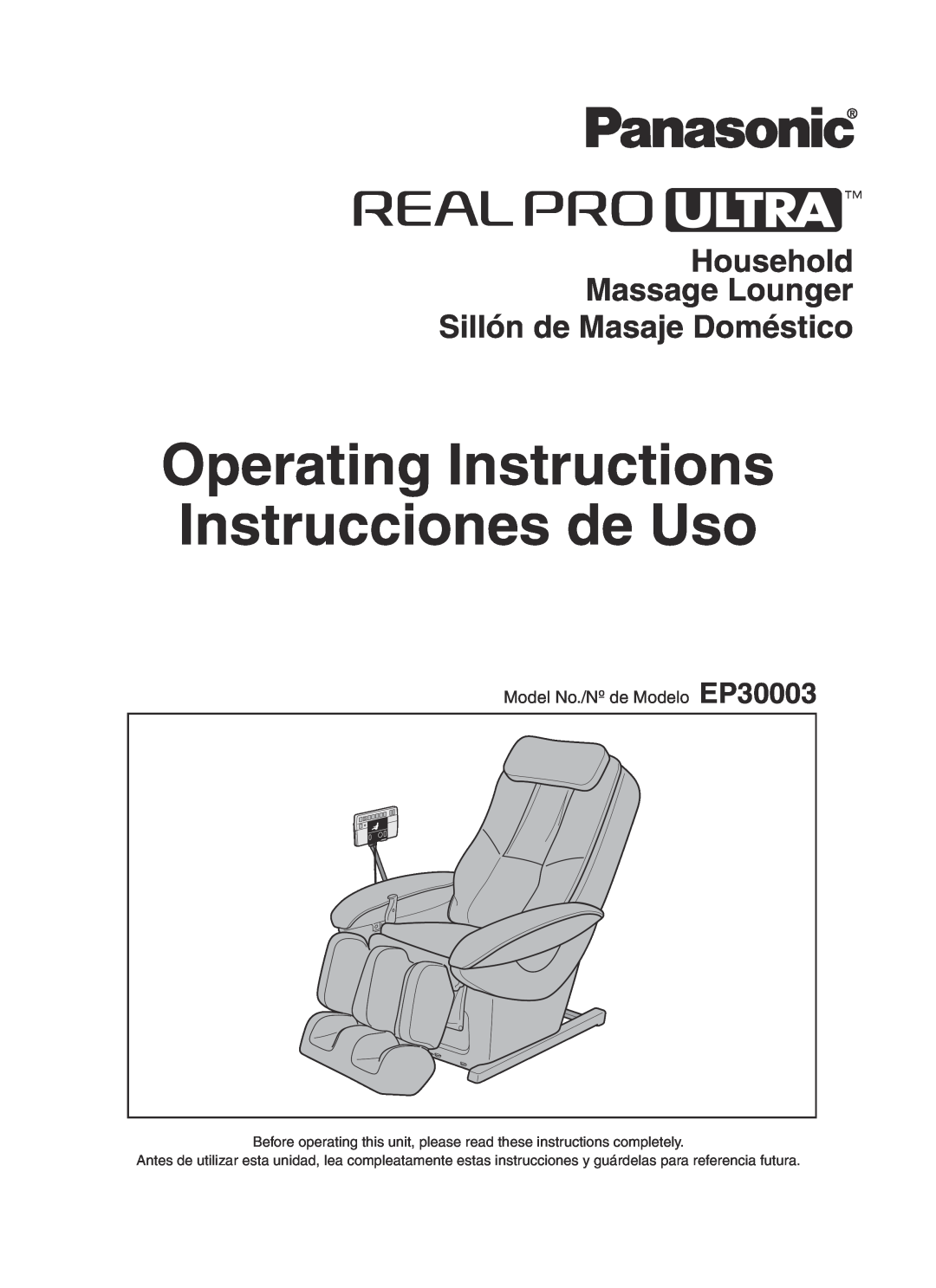 Panasonic manual Model No./Nº de Modelo EP30003, Operating Instructions Instrucciones de Uso, Household Massage Lounger 