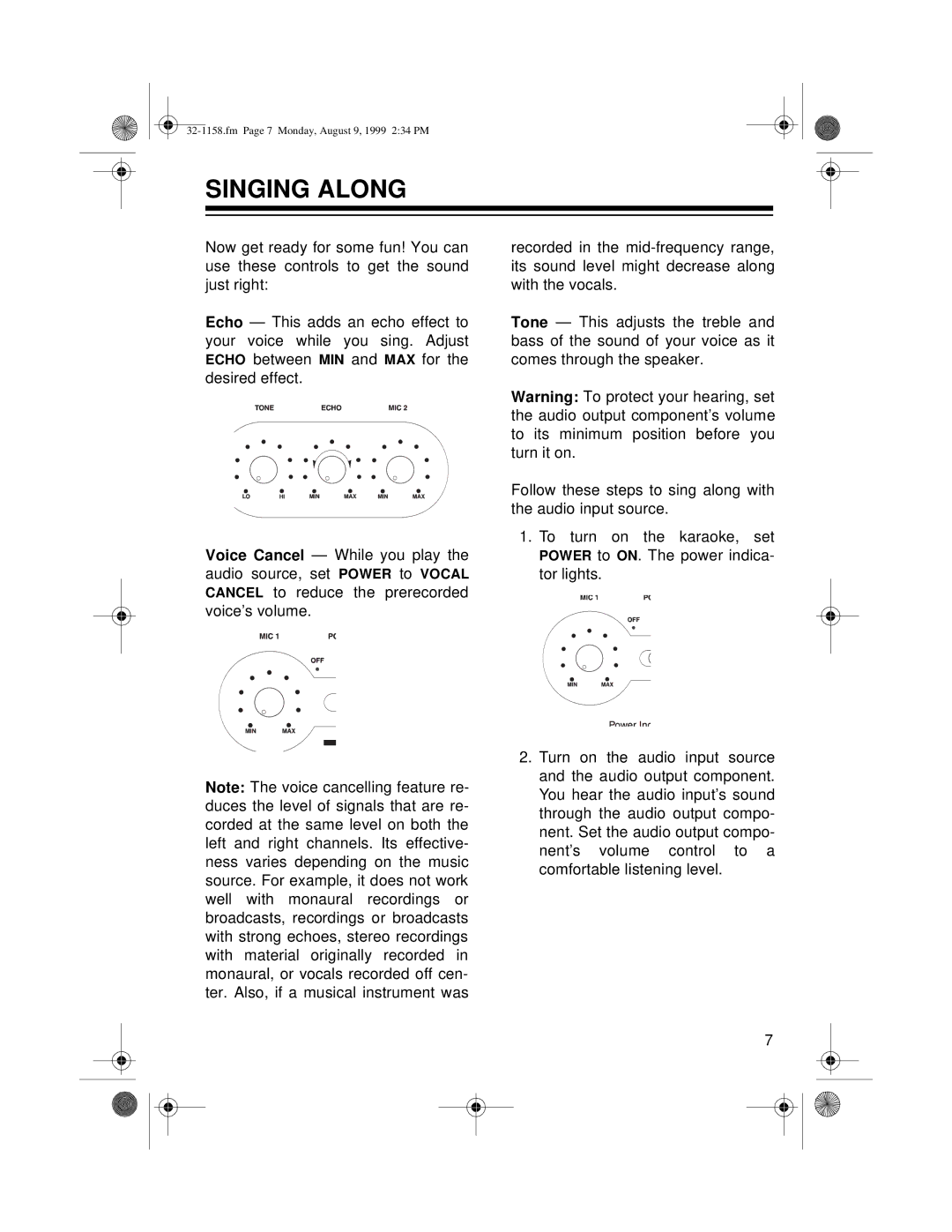 Panasonic 32-1158 owner manual Singing Along 