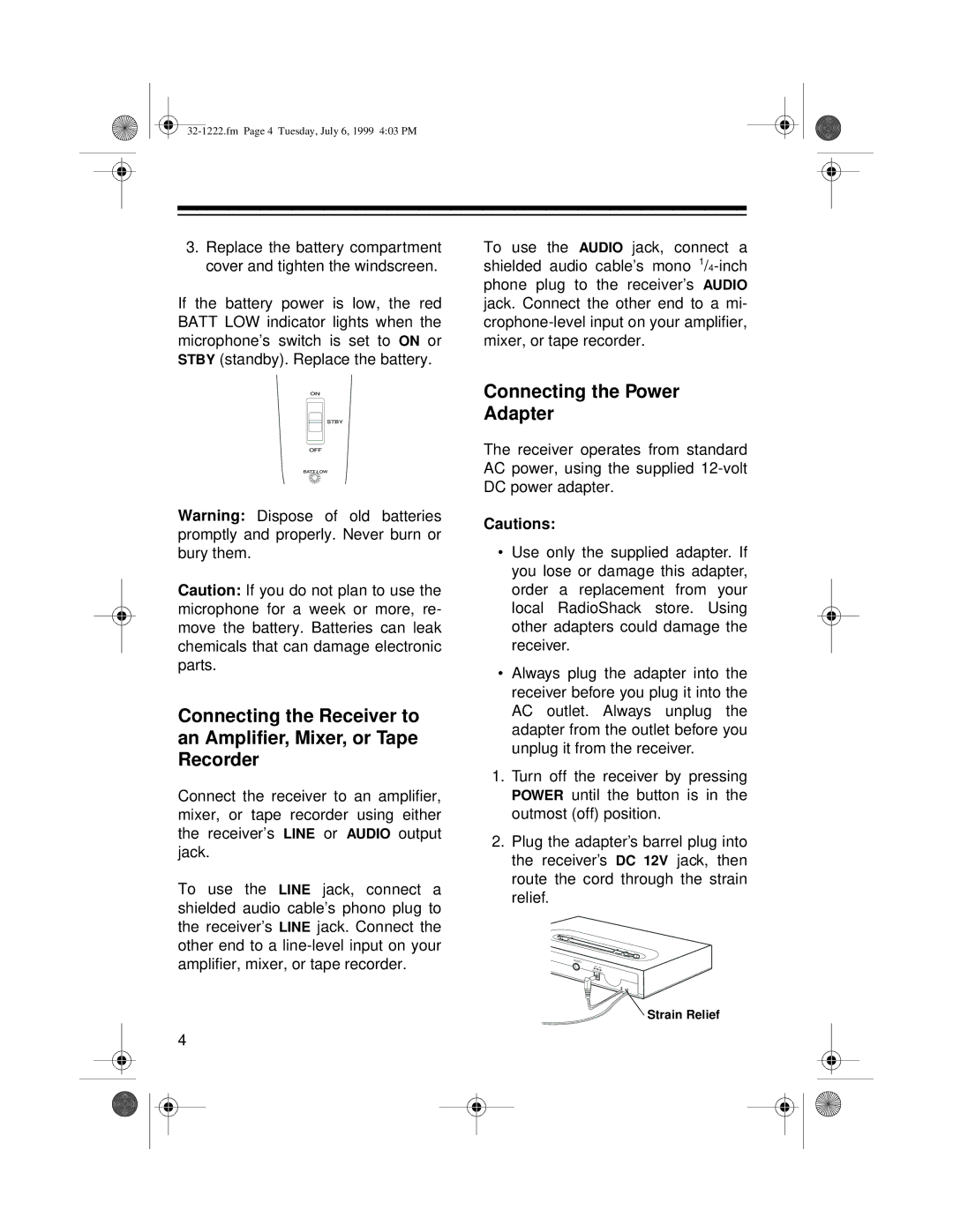 Panasonic 32-1222 owner manual Connecting the Power Adapter 