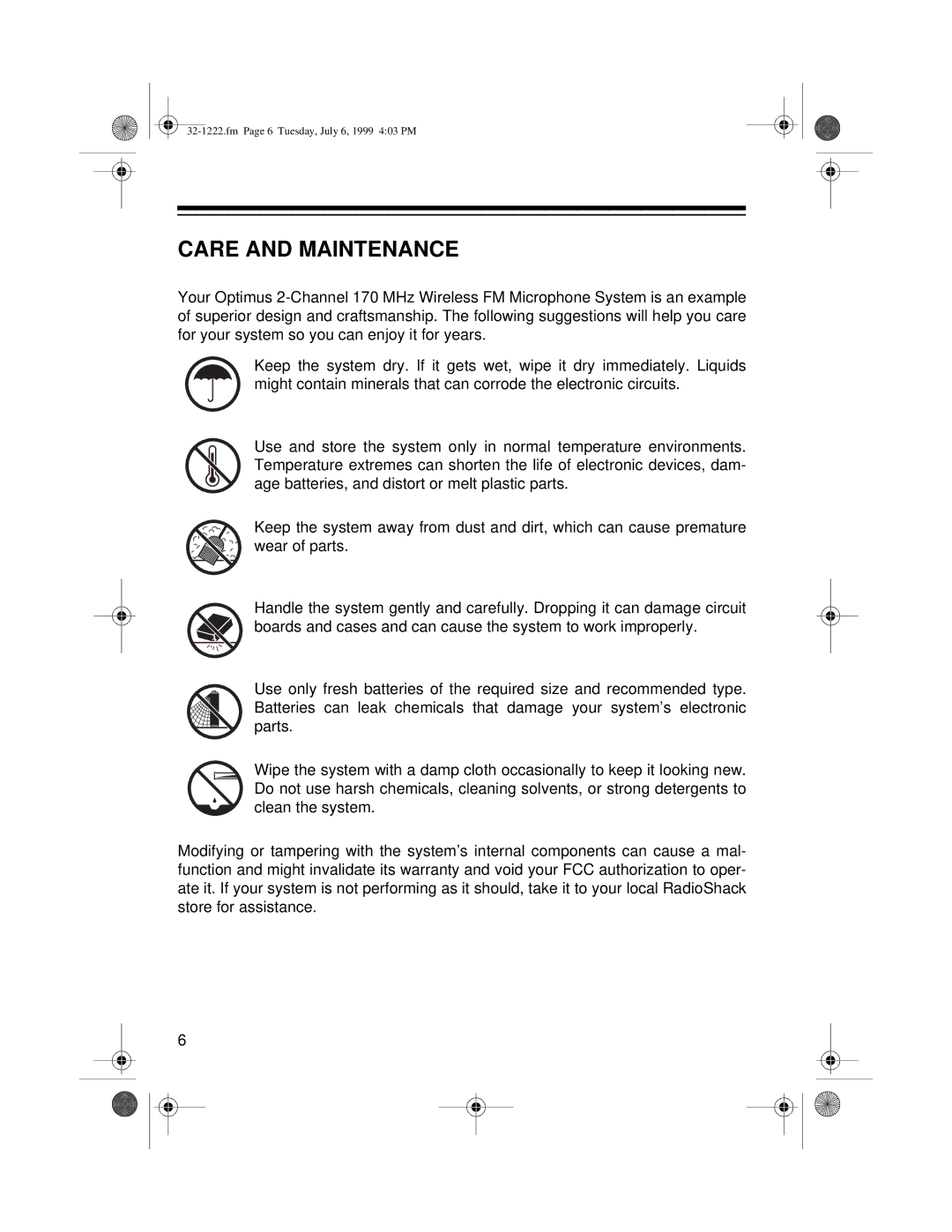 Panasonic 32-1222 owner manual Care and Maintenance 