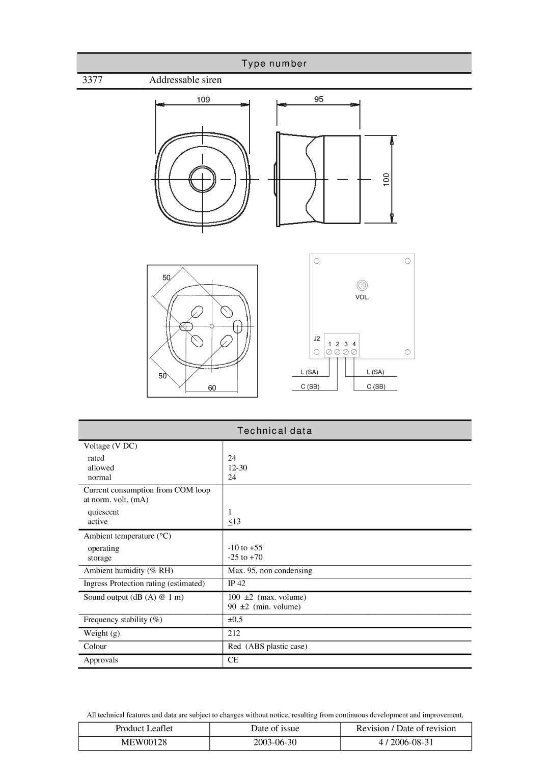 Panasonic 3377 manual Addressable siren 