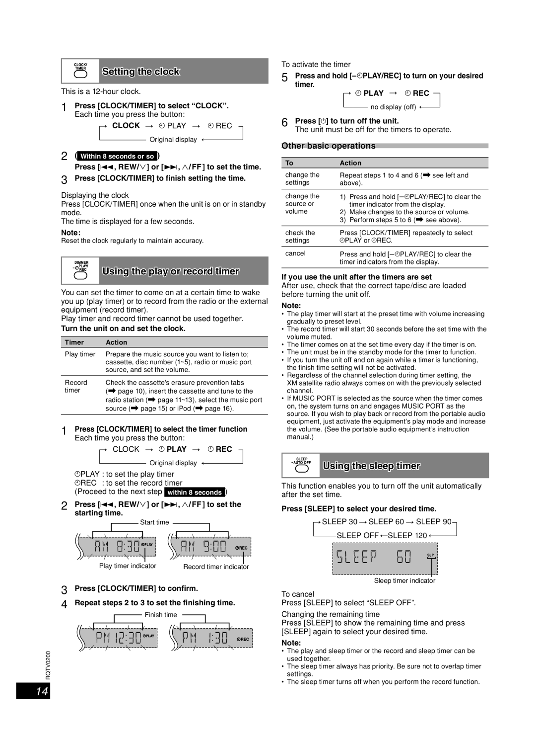 Panasonic SC-AK750, 377, Stereo System Timer, Setting the clock, Using the play or record timer, Using the sleep timer 
