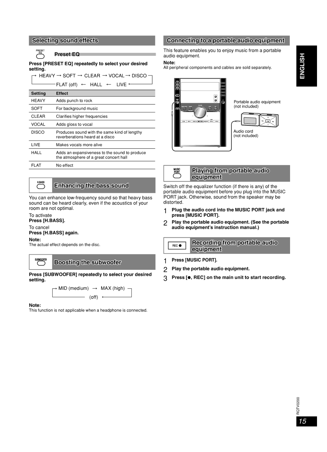 Panasonic 377, Stereo System, SC-AK750 operating instructions Sound adjustment, External unit 