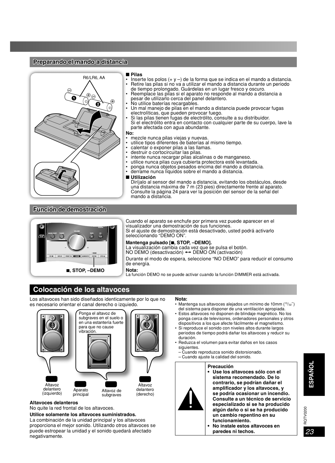 Panasonic SC-AK750, 377 Colocación de los altavoces, Preparando el mando a distancia, Función de demostración, Français 