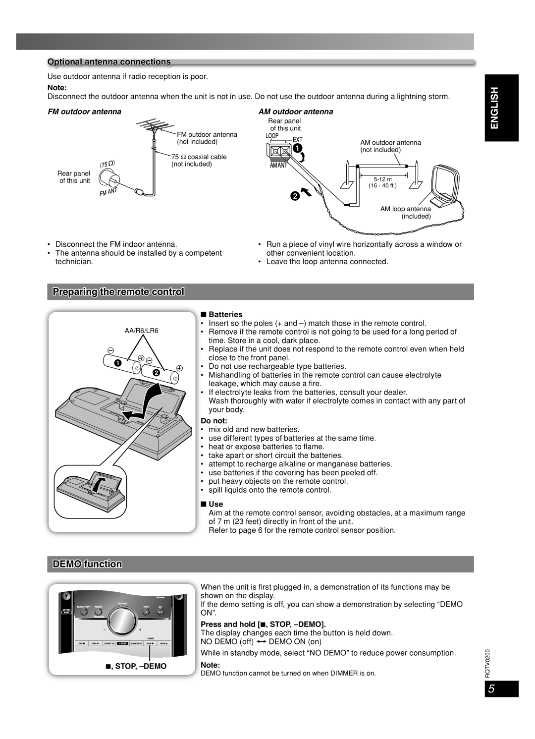 Panasonic SC-AK750, 377 English, Preparing the remote control, Français Lang, DEMO function, Dansk, FM outdoor antenna 